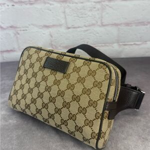 Authentic Gucci Monogram Gg Khaki Waist Fanny Belt Bumbag Bag